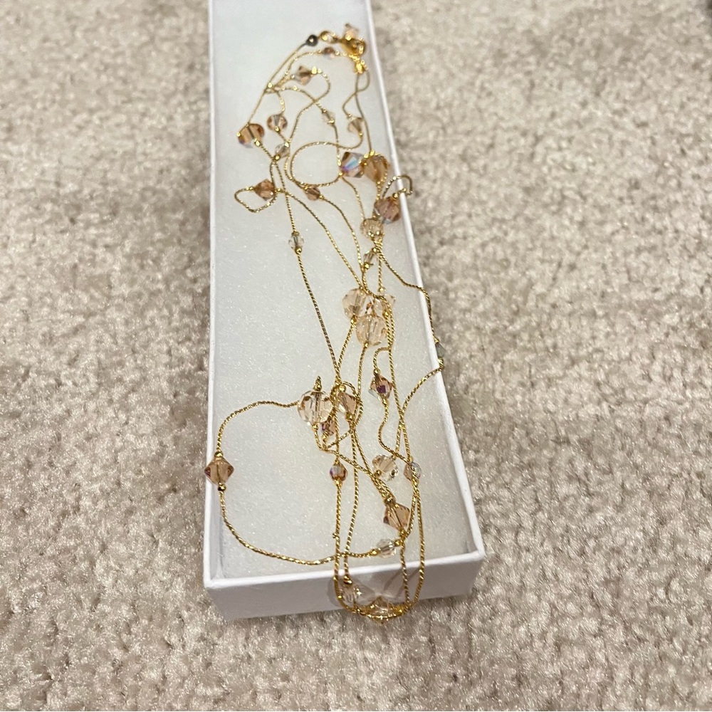 Elegant Gold Necklace with multi colored genuine crystals - Picture 1 of 4